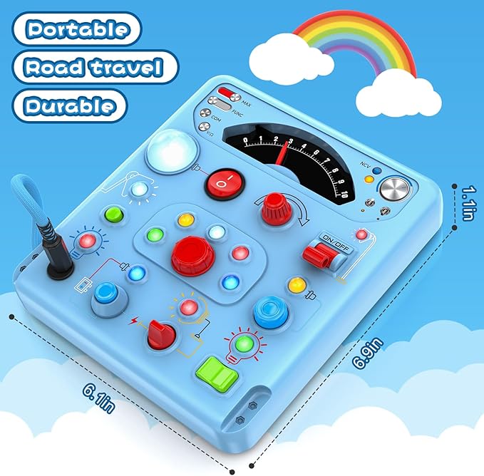 Busy Board Montessori Toys for Toddler 1 2 3 4 Year Old with 13 LED Lights, Sensory Toys Educational Learning for Toddlers 1-3, Activity Travel Toy Gifts for 1+ Year Old Boys and Girls