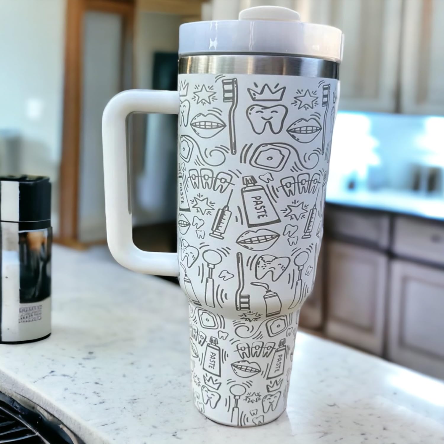 Stainless Steel 40oz Tumbler - Keeps Drinks Hot/Cold, Engraved, Spill Proof, Dental Hygienist Gift - White, Insulated, Reusable, Dishwasher Safe