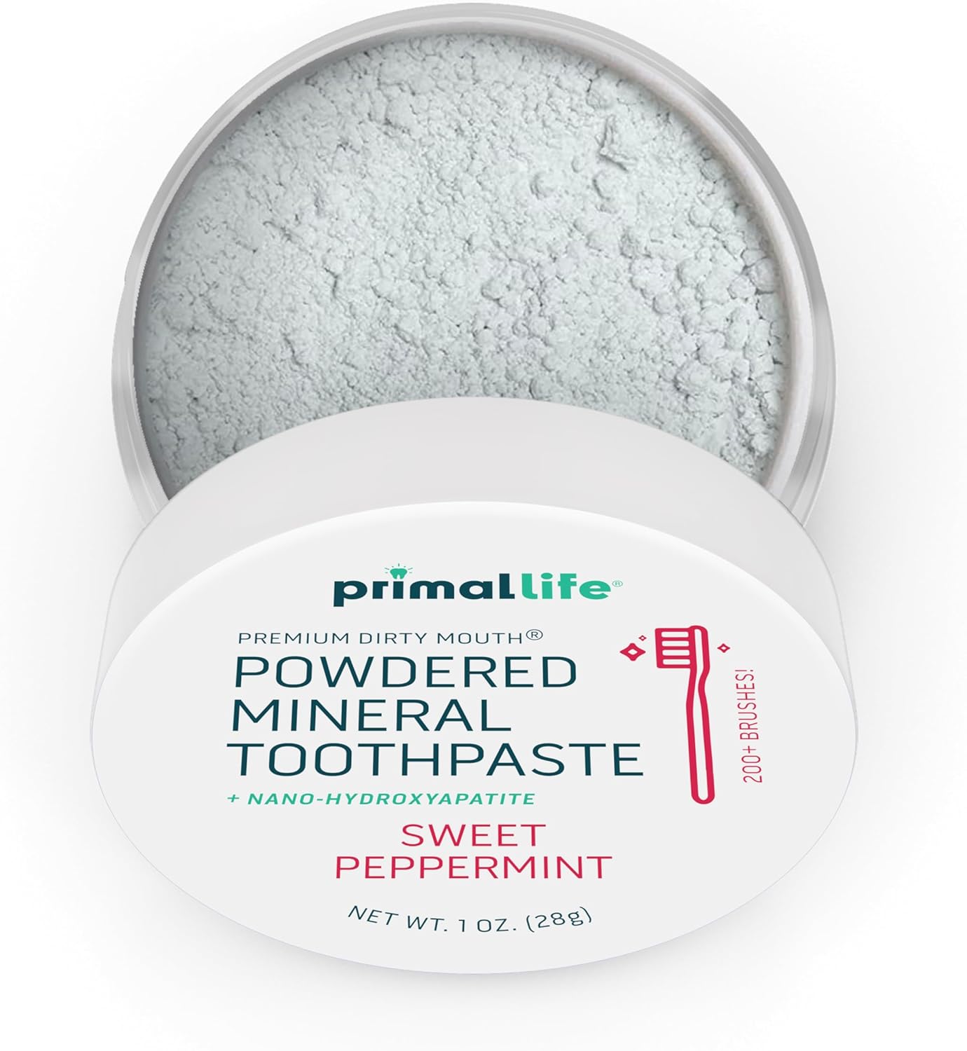 Primal Life Organics - Dirty Mouth Toothpowder, Tooth Cleaning Powder, Flavored Essential Oils with Natural Kaolin & Bentonite Clay, Good for 200+ Brushings, Organic, Vegan (Sweet Peppermint, 1 oz)