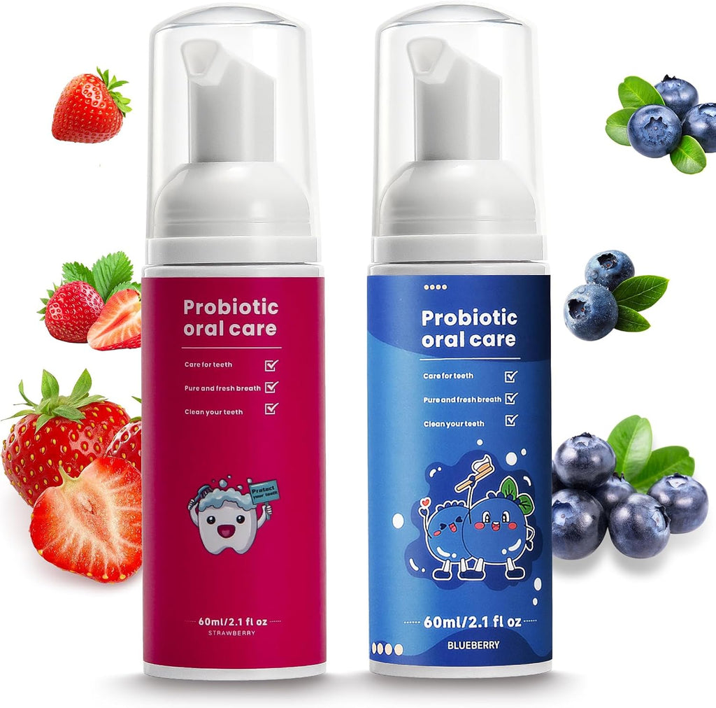 Fluoride Free Foam Kids Toothpaste - Natural Teeth Clean and Whitening Toothpaste with Strawberry and Blueberry Mint Flavor for U Shaped Toothbrush Travel Size (Strawberry+Blueberry)