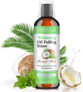Pulling Oil for Teeth with Natural Coconut&Peppermint Essential Oils and Vitamin D, E, Alcohol Free Mouthwash，Helps with Fresh Breath, Teeth Whitening, Gum Health- with Tongue Scraper, (8 Fl. Oz) (1)