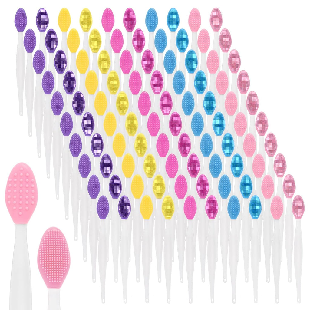 100 Pack Silicone Scrub Lip Brush, Double Side Lip Exfoliating, Nose Clean Blackhead Removal Brushes With Lip Exfoliator Scrubber Tool Wash Face Cleansing Brush