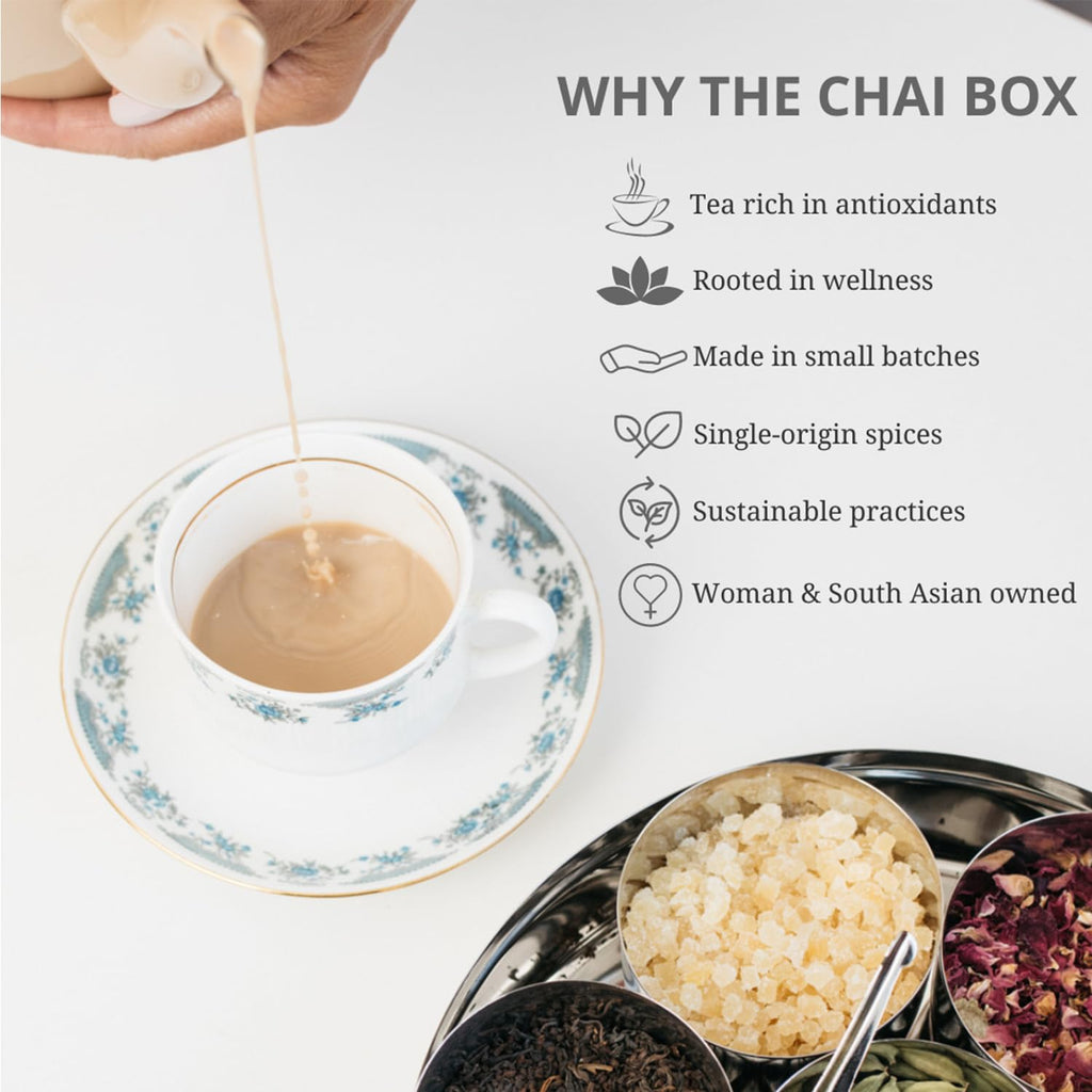 The Chai Box Top Selling Loose Leaf Tea Gift Set - Featured in Oprah's Favorite Things | 3-Flavor Caffeinated Chai Tea Gift Box with Stainless Steel Steeper (3 Pack) | Small Batch Loose Leaf Tea with Whole, Premium Spices