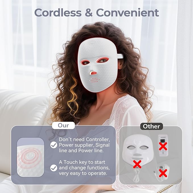 Red Light Therapy for Face LED Face Mask Light Therapy Cordless USB Rechargeable,Red Mask for Home Working Travel Yoga Sleep