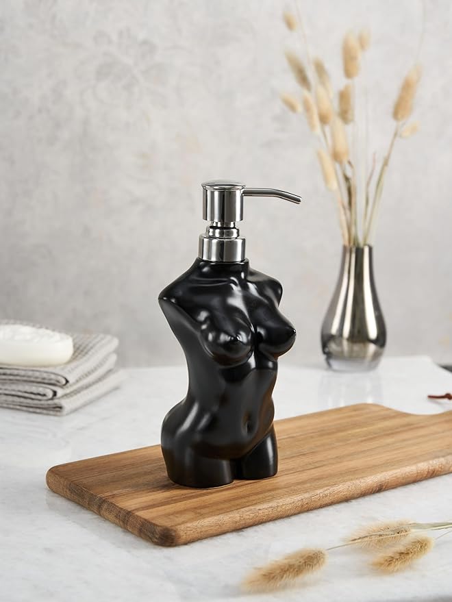 Ceramic Soap Dispenser with 304 Stainless Steel Pump Hand Lotion Liquid Dispenser Refillable for Kitchen and Bathroom Decorative (Matt Black)