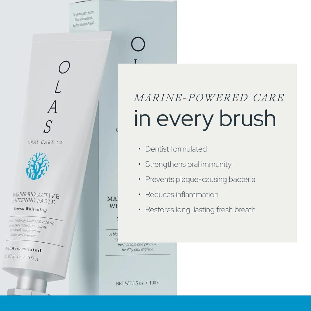OLAS Marine Sea Mint Bio-Active Toothpaste - Fluoride Free Toothpaste - Promote a Healthy Oral Microbiome & Natural Fresh Breath - SLS Free & Dentist Formulated (3.5oz)
