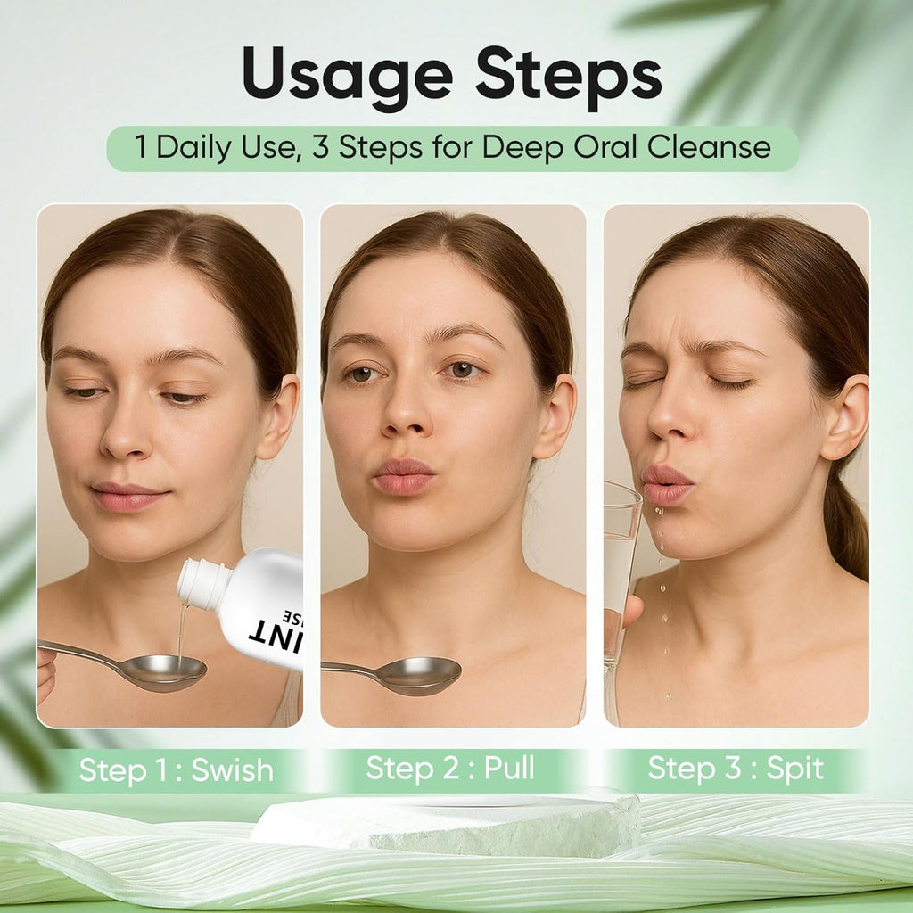 Oil Pulling Rinse, Coconut Oil Pulling for Teeth Whitening, Natural Peppermint Mouthwash Oral Rinse for Teeth and Gums, Mint Mouthwash 4 Oz (2)