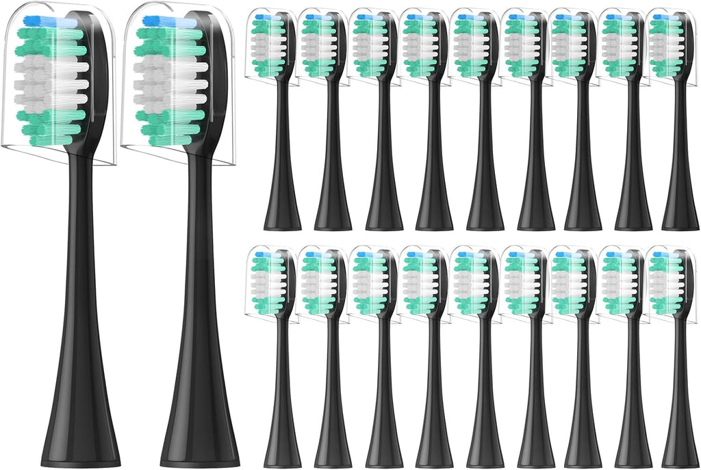 Replacement Toothbrush Heads 20 Pack Compatible with AquaSonic Black Series, Vibe Series, and Duo Series Pro Electric Toothbrush, Black