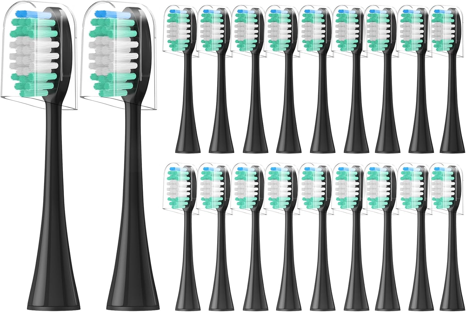 Replacement Toothbrush Heads 20 Pack Compatible with AquaSonic Black Series, Vibe Series, and Duo Series Pro Electric Toothbrush, Black