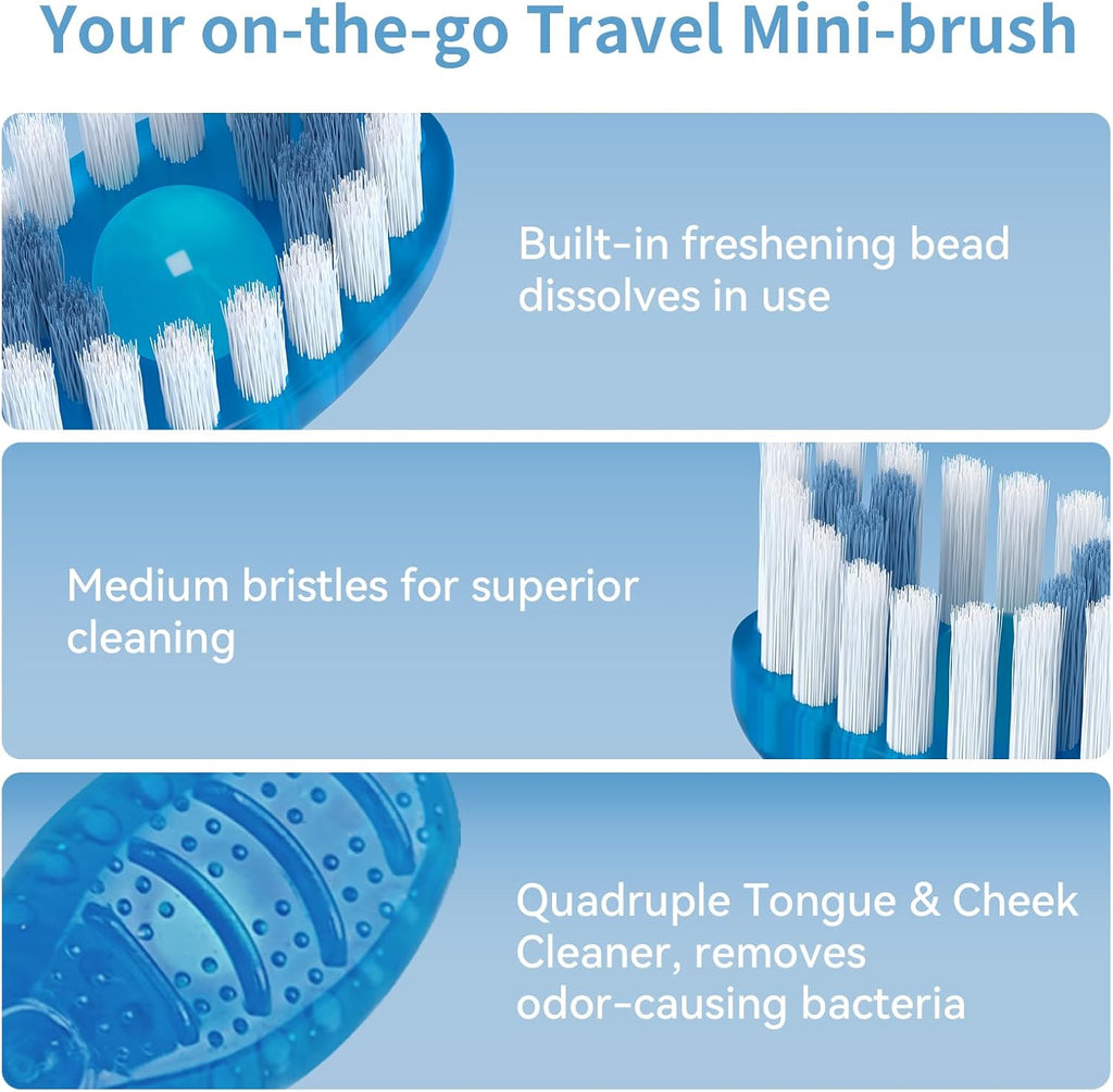 Disposable Mini Travel Toothbrushes, 5-in-1 Pre-Pasted Mini-Brush+Floss+Pick+Tongue Scraper, Prepasted On The Go Toothbrush for Travel, Portable Toothbrush with Freshening Bead, Coolmint, 10 Count