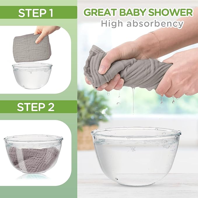 Breling 20 Pcs Baby Muslin Washcloth 12 x 12 Inch 100% Cotton Soft and Absorbent Muslin Washcloth Burp Cloth Wipe Newborn Face Towel for Baby Boy Girl Sensitive Skin(Gray)