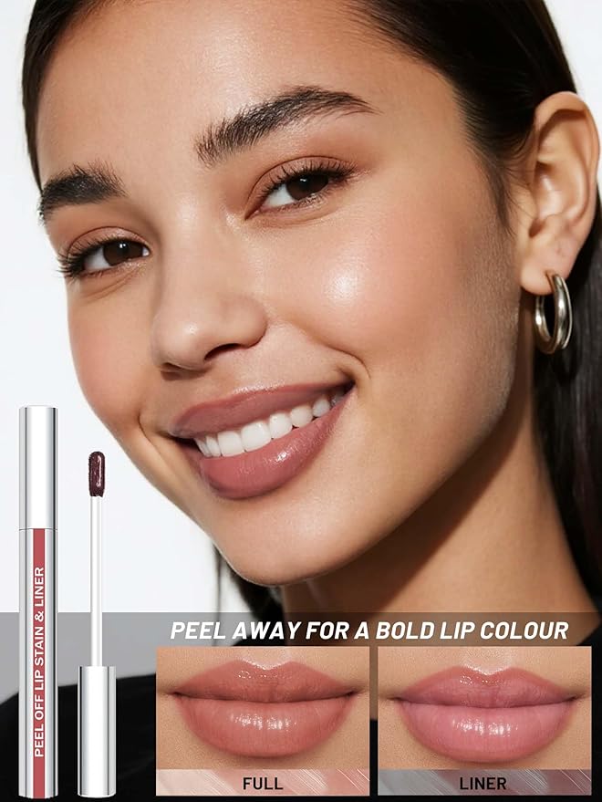 Lip Stain Peel Off Lip Liner Stain with Tweezer, Long Lasting Matte Lip Tint Tattoo, Highly Pigmented Color Lip Makeup, Waterproof Lipstick, Transfer-proof Lipstain for Women, Nude