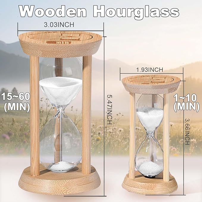Wooden Sand Timers,30 Minute Stunning Glass Bamboo White Sand Hourglass for Productivity, Meditation & Decor, 30 Min Reloj De Arena for Kitchen, Office, Yoga, Game, Classroom