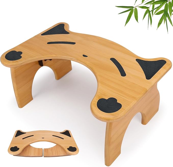 Bamboo Toilet Stool for Bathroom, 7 Inches Foldable Poop Stool with Non-Slip Pads