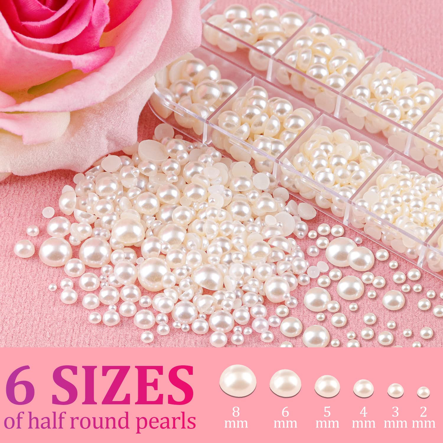 2700 Pcs Flat Back Pearls Kits, 1 Box of Flatback White+1 Box of Beige Small Half Round Pearls with Pickup Pencil and Tweezer for Nail Art Face Makeup Graduation Cap Decorations DIY and Craft