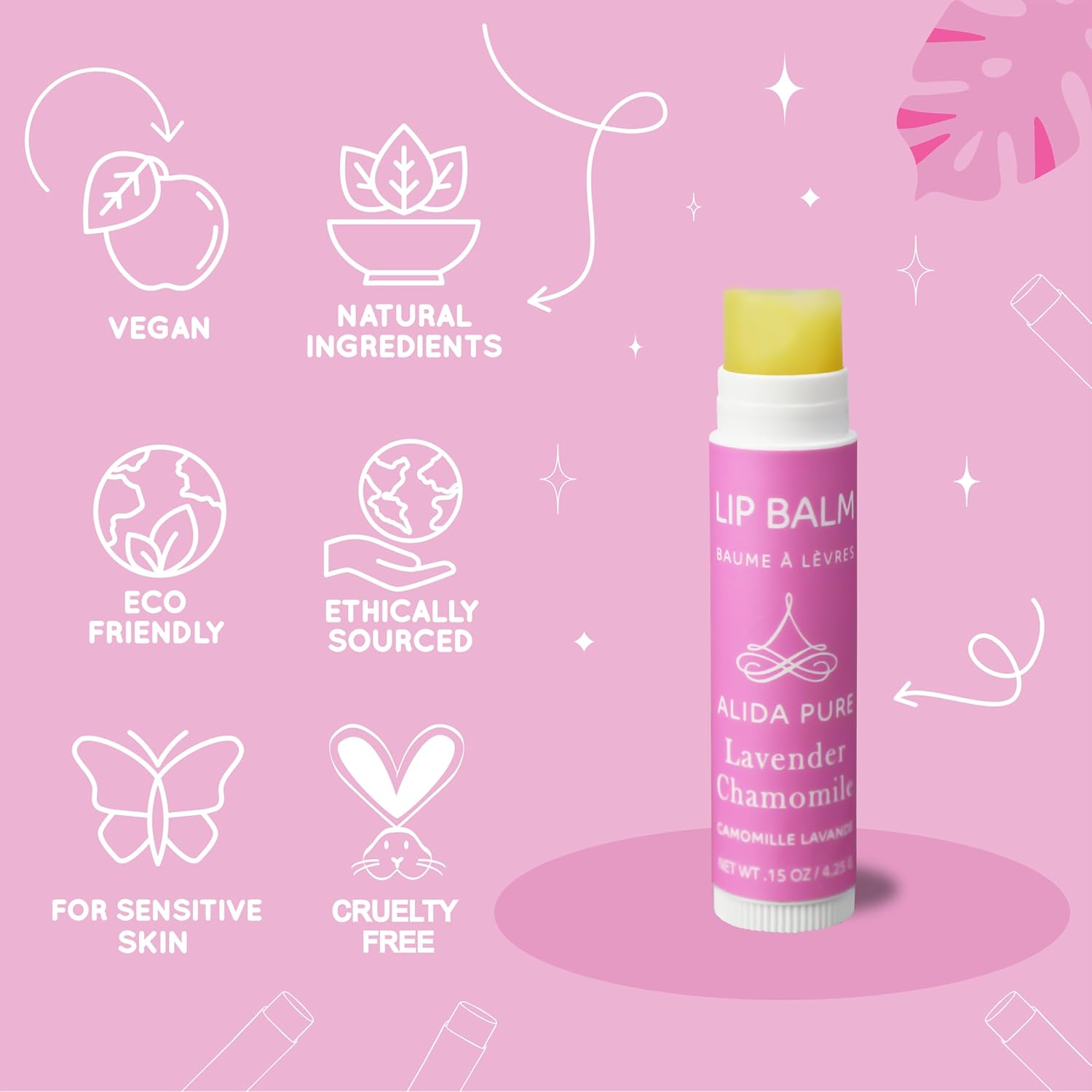 Vegan Lip Balm by PURE + SIMPLE Lavender Chamomile Lip Balm Collection, Cruelty Free Chapstick, Moisturize Dry, ed, or Chapped, Lips, 5 Tube Set.