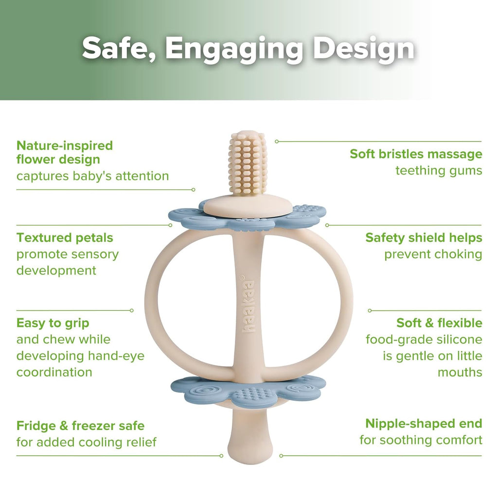 haakaa Silicone Baby Teether Toys,Nipple-Shaped End for Gum Massage,360° Baby Toothbrush Head for Self-Brushing Training,Easy to Grip - Sky Blue