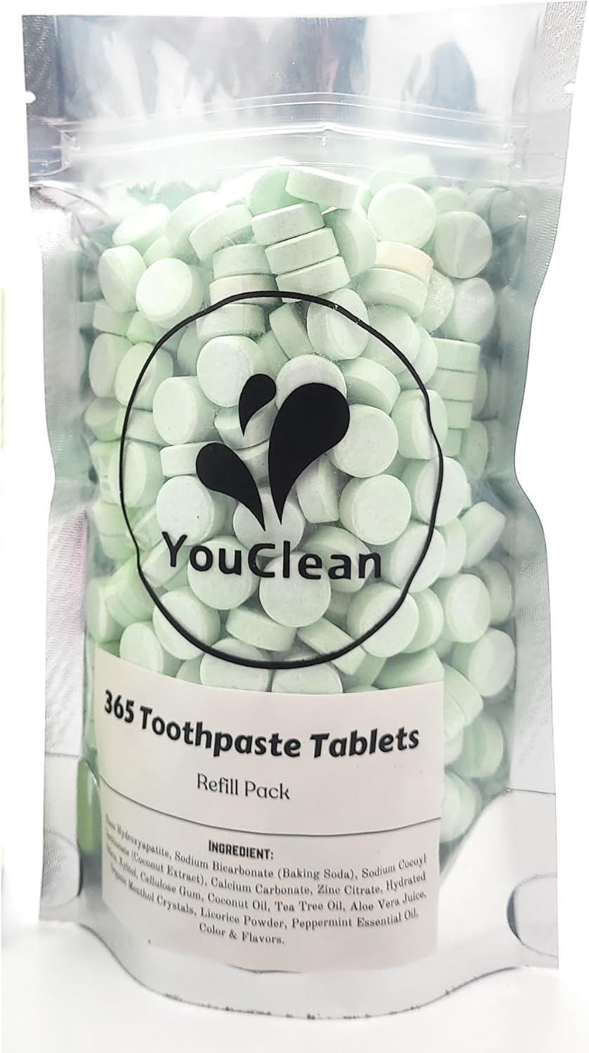 Refill Pack - 365 Toothpaste Tablets - Natural Remineralization & Whitening with Nano Hydroxyapatite - Travel or Daily Use - Fluoride Free (Kiwi365)