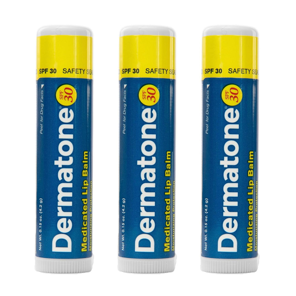 Dermatone Original Medicated Lip Balm Stocking Stuffer | Soothing & Moisturizing | Cocoa Butter, Aloe, Vitamin E | Heal & Repair Chapped Lips | SPF30 | 3-Pack, 0.15oz sticks