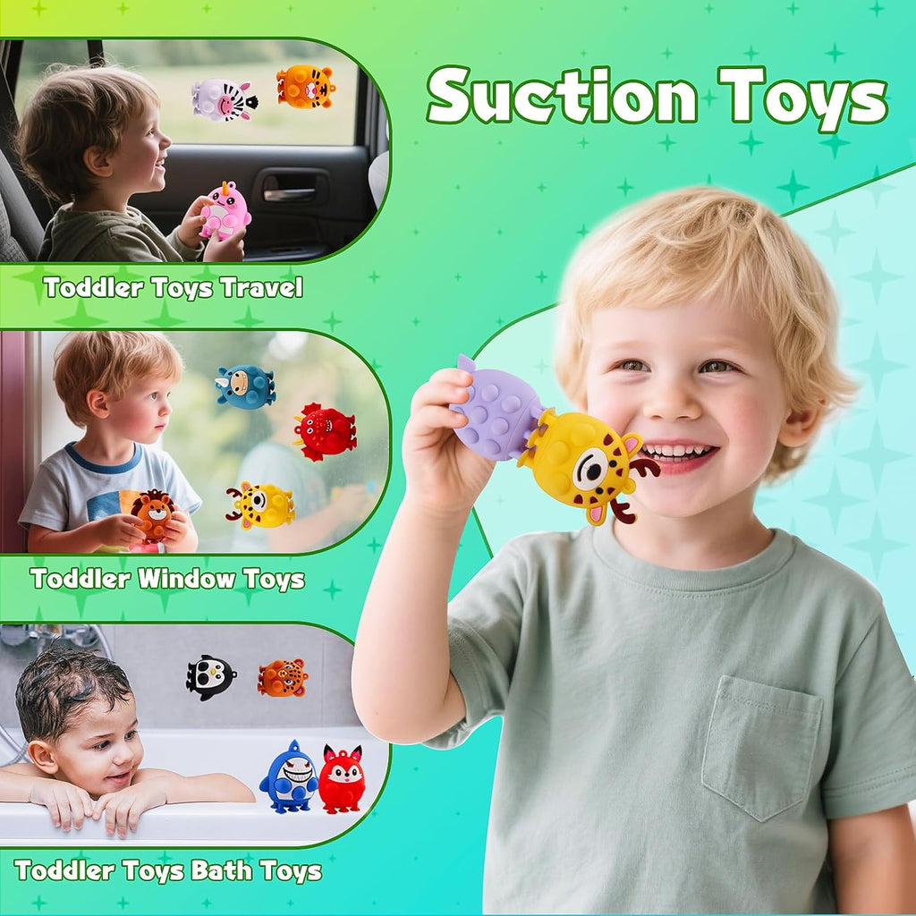12 PCS Party Favors for Kids, Silicone Animal Pop Fidget Toys with Suction, Birthday Gifts for Boy Girls, Treasure Box Toys, Goodie Bag Stuffers, Prizes for Kids, Pinata Stuffers