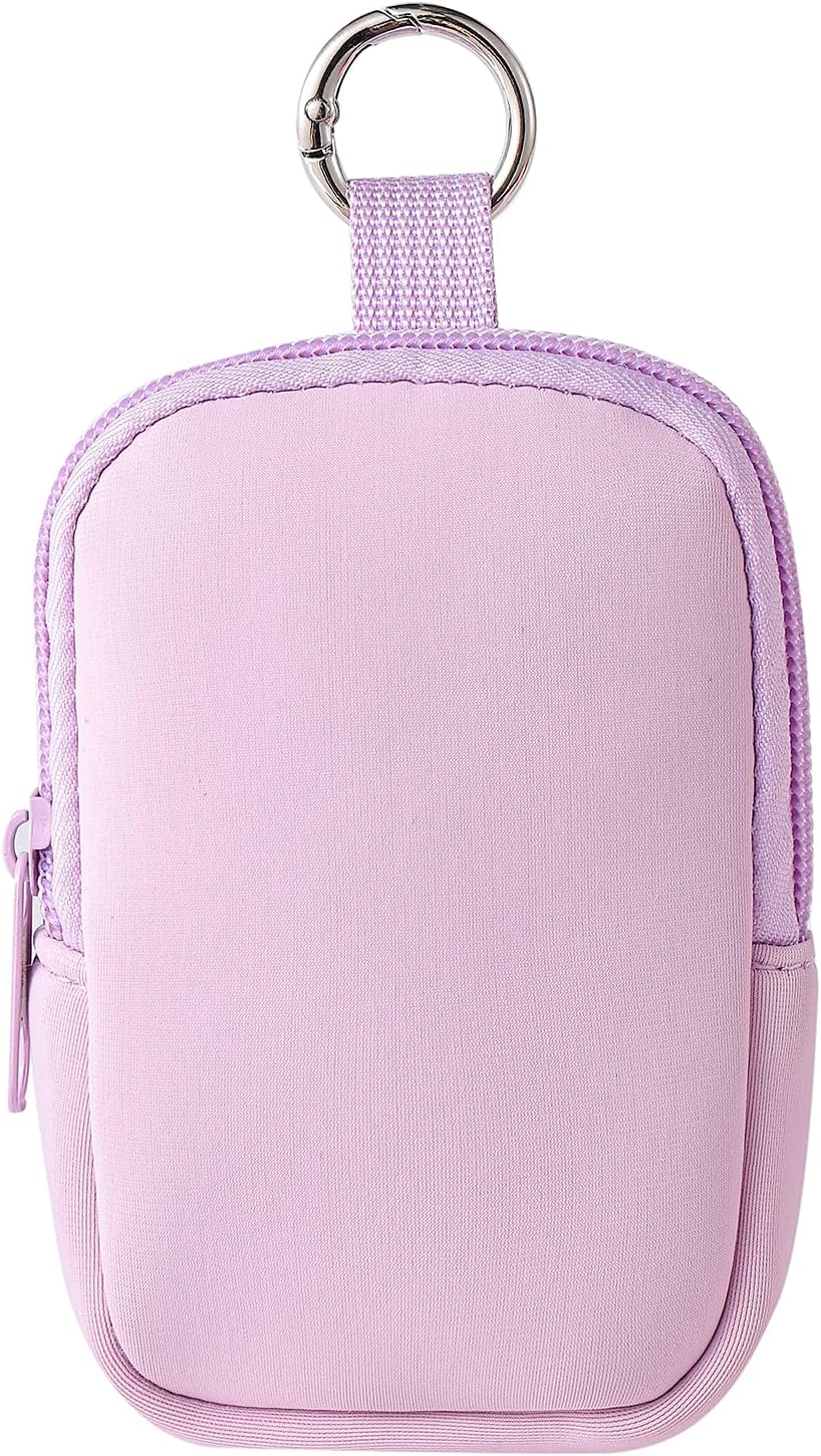 2Pcs Small Makeup Bag, Mini Portable Travel Cosmetic Bag, Soft Neoprene Makeup Pouch with Zipper, Fashion Accessory with Snap Hook, Cute Coin Purse Lipstick Cosmetic Travel Organizer(Black+ Purple)