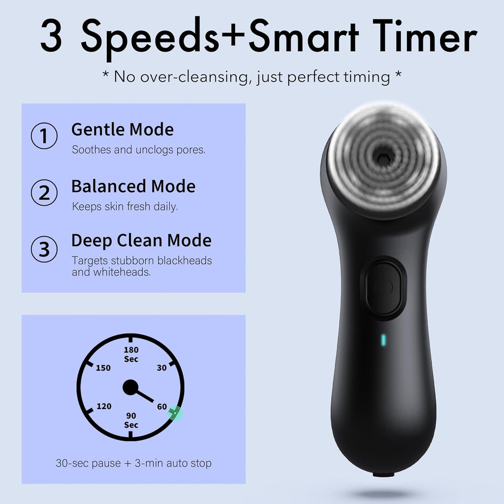 NågraCoola Electric Facial Cleansing Brush – Rechargeable Waterproof Face Scrubber for Women & Men, 2 Brush Heads for Deep Pore Cleansing & Gentle Exfoliation, 3 Speeds, Auto-Timer