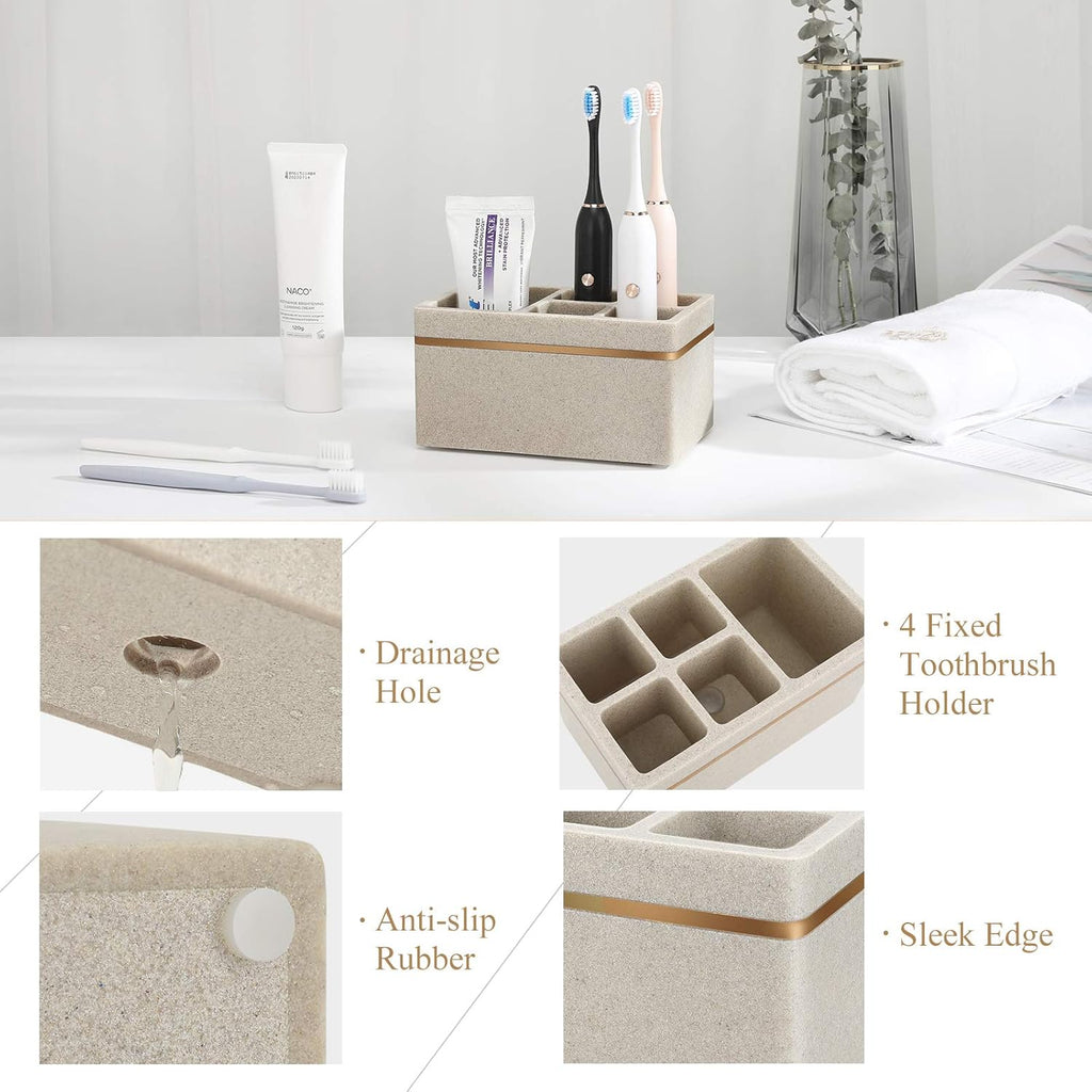 Shinowa Resin Toothbrush Holder, 5 Slots Hygienic Electric Toothbrush Holder Storage Stand Organizer for Toothbrush, Toothpaste, Razor, Gravel Khaki