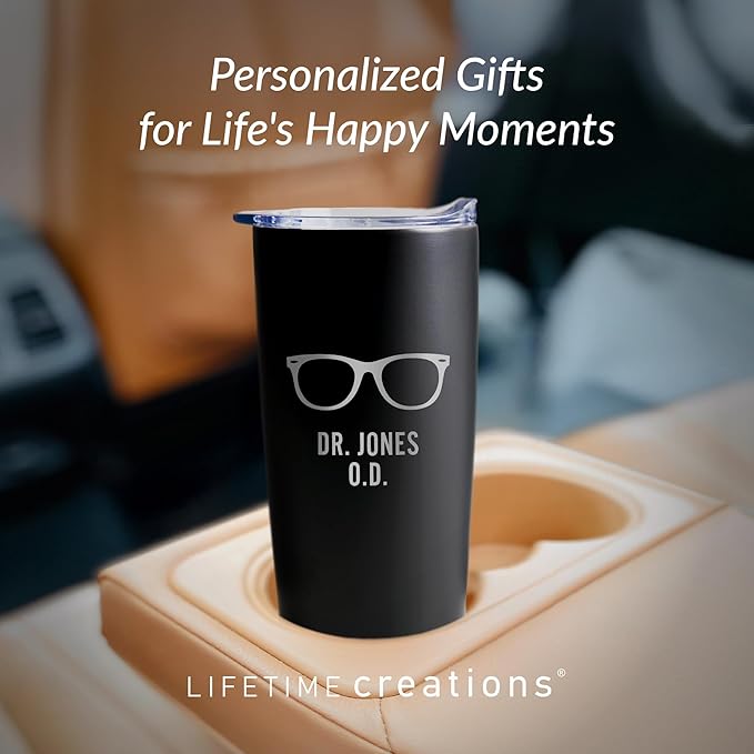 Lifetime Creations Engraved Personalized Eye Doctor Stainless Steel Tumbler 20 oz (Black) - Custom Gift for Optometrist Office, Ophthalmologist, Optician, Optometry School Graduation