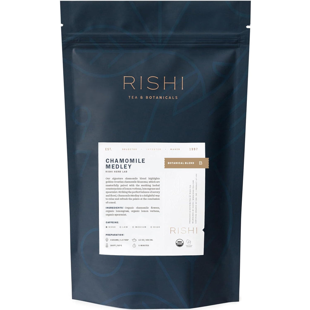 Rishi Tea Chamomile Medley Herbal Tea - Organic, Caffeine Free Loose Leaf Tea, Sleep Friendly Calming Chamomile Flowers with Lemon Verbena & Mint - 4 Ounces, 28+ Servings