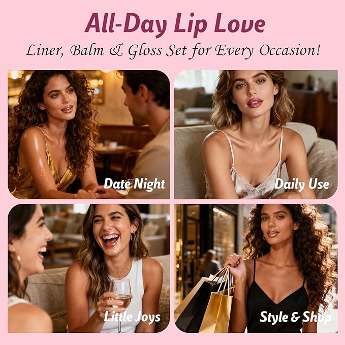 KIMUSE 3PCS Lip Combo Set - Matte Lip Liner Pencil + Hydrating Tinted Lip Balm + Juicy Lip Gloss Tint, Non-Sticky, Long-Lasting, High Pigment Lip Makeup Kit (Juicy Plum Set)