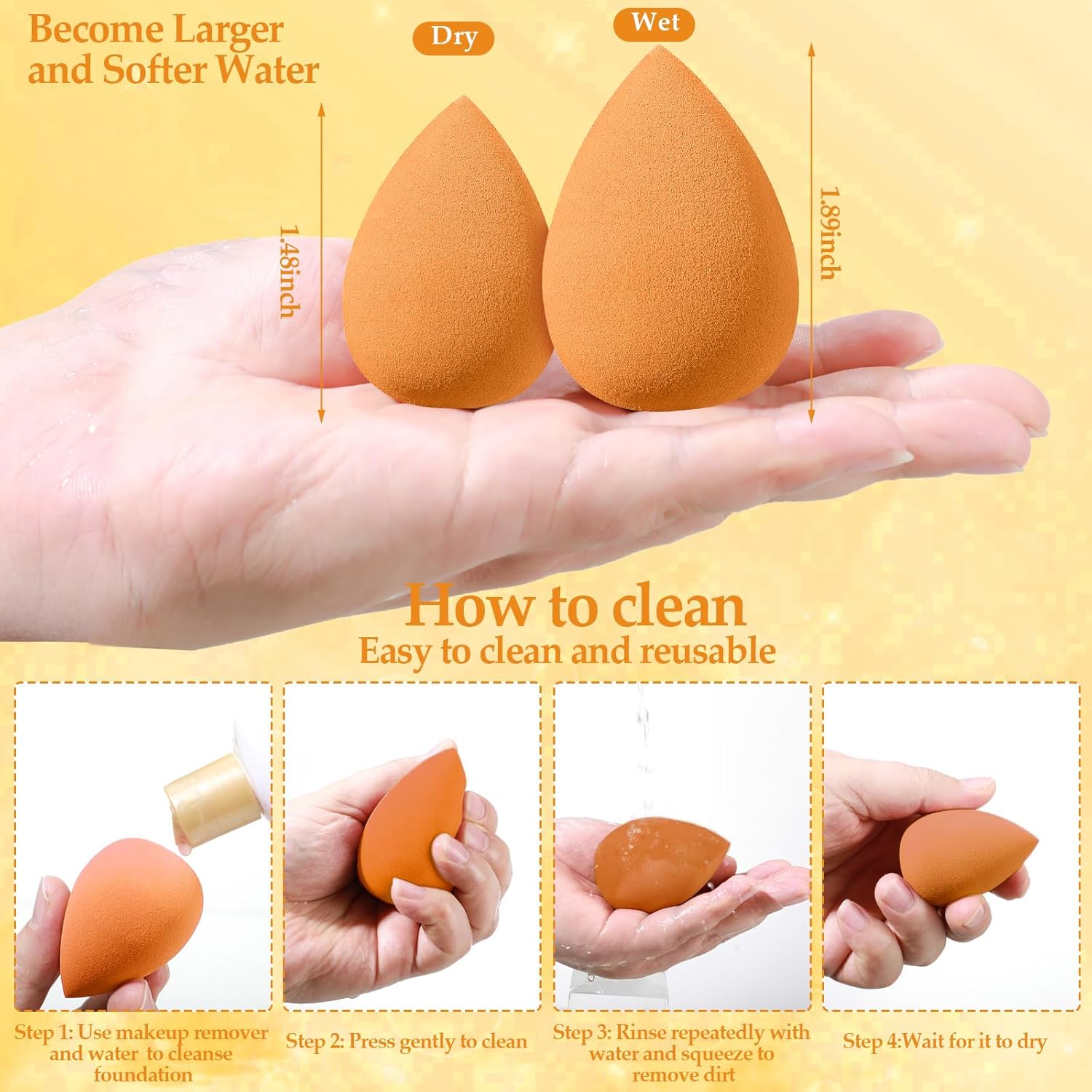 14 Pcs Makeup Sponge Set,Beauty Sponges Blender with 4 Pcs Powder Puff and 4 Pcs Mini Make up Sponges Birthday Gift,Mother's Day Gift for Women Liquid,Foundation,Powder,Concealer,Cream(Orange)