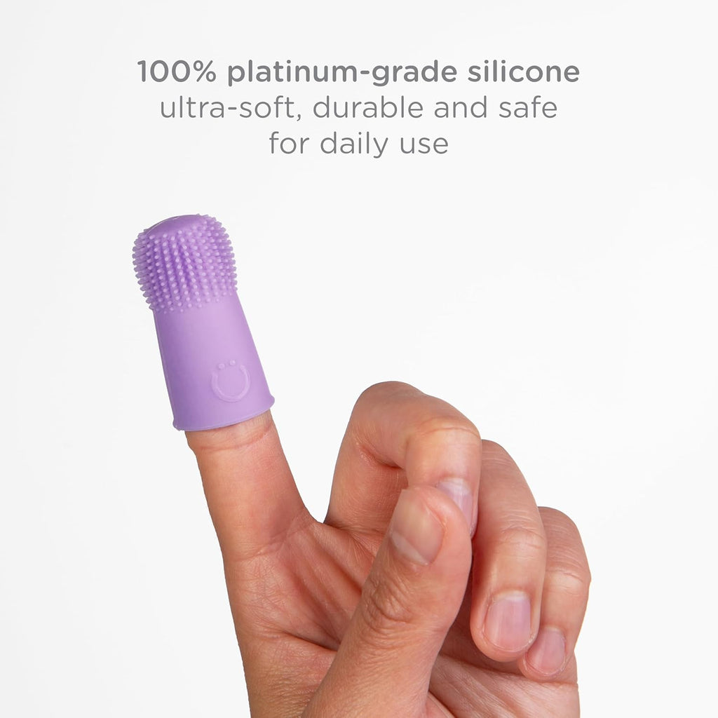 Ubbi Baby Silicone Finger Toothbrush with Storage Case, Food-Grade Platinum Silicone, Oral Care for Infants and Babies, 2 Pack, Smoothie Purple