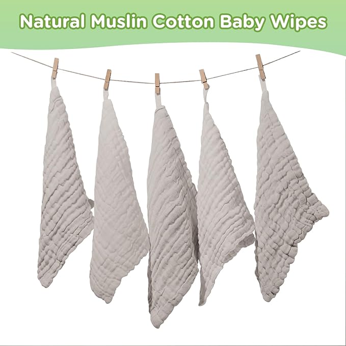 Breling 20 Pcs Baby Muslin Washcloth 12 x 12 Inch 100% Cotton Soft and Absorbent Muslin Washcloth Burp Cloth Wipe Newborn Face Towel for Baby Boy Girl Sensitive Skin(Gray)