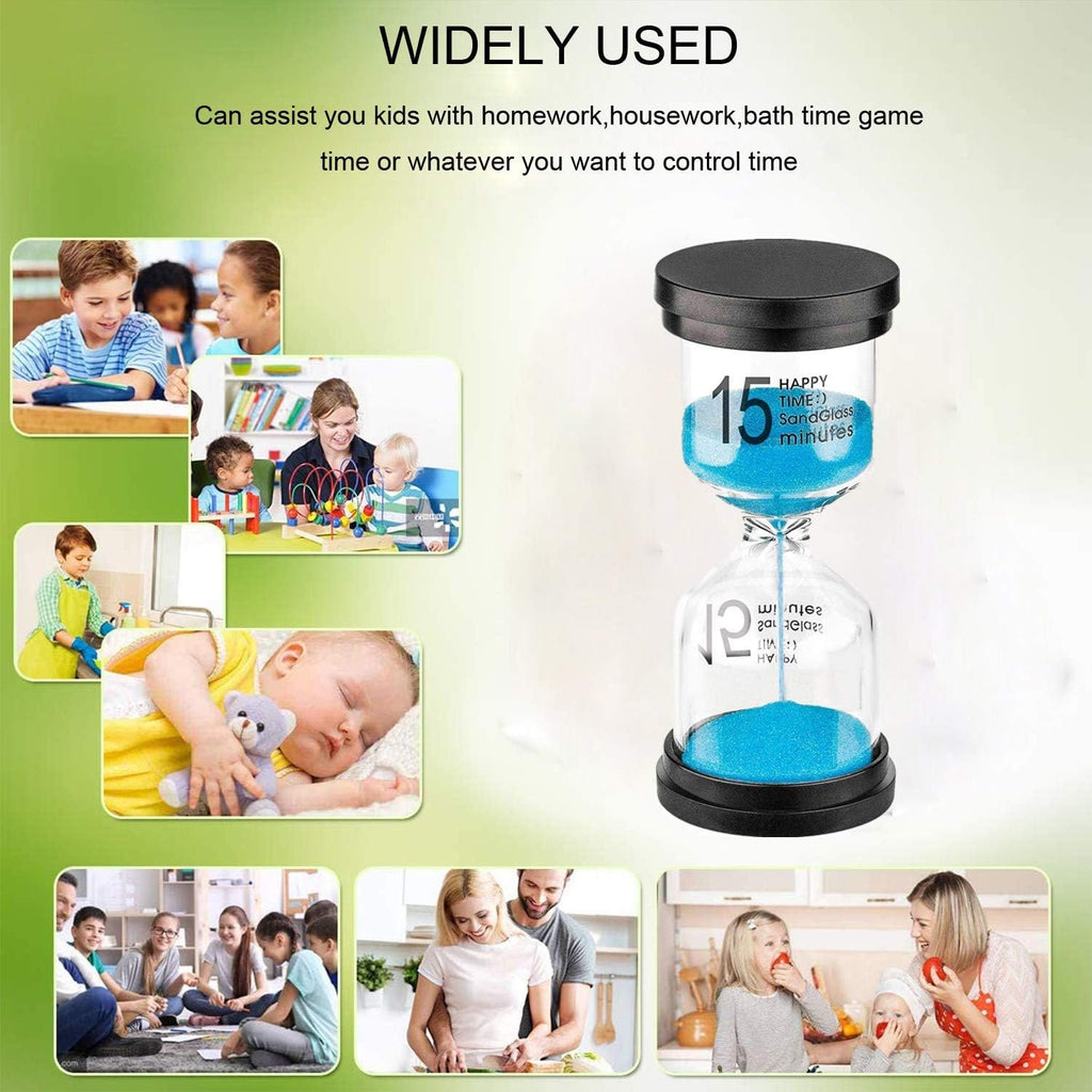 15 Minute Sand Hourglass Timer: Plastic Sand Clock 15 Min, Hour Glass Colorful Sandglass Timer for Kids, Games, Classroom, Kitchen, Decoration