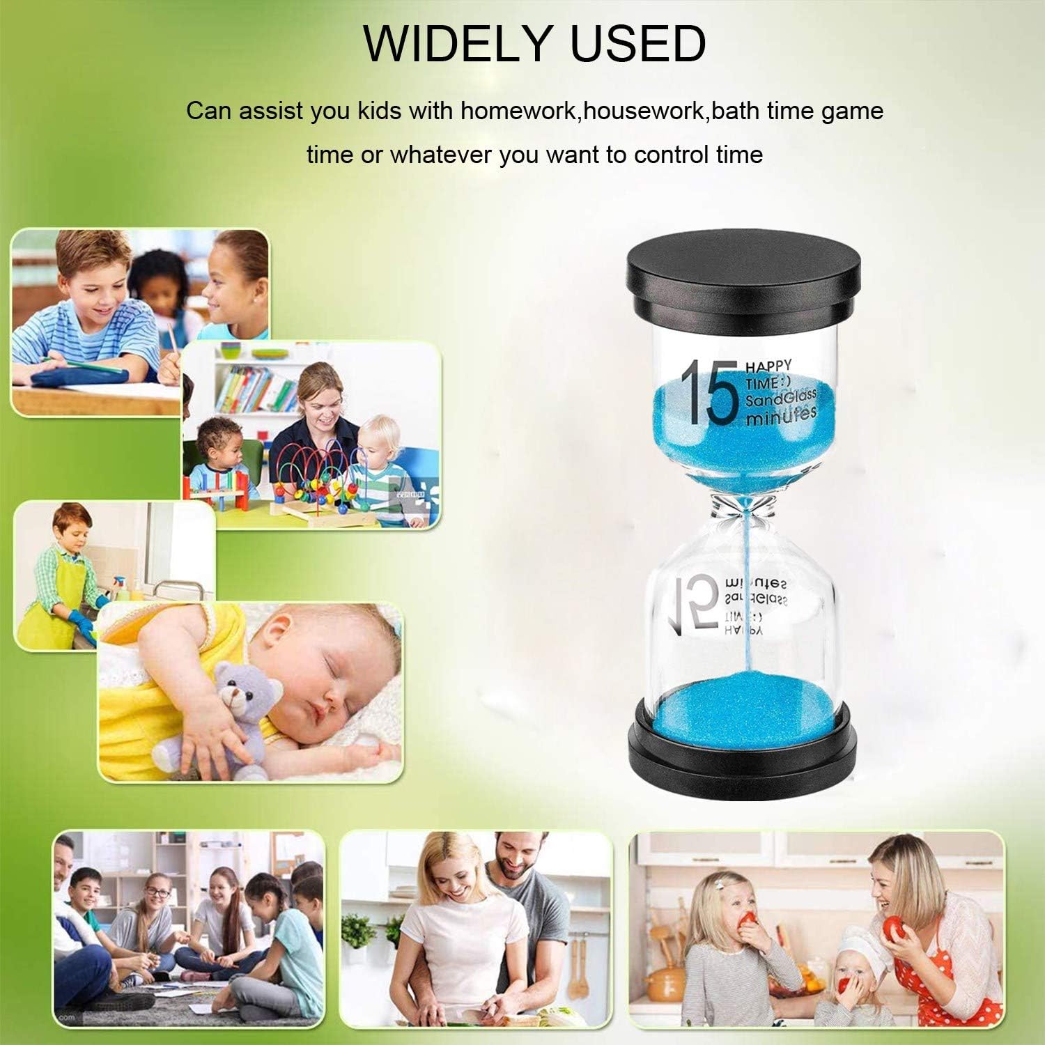 15 Minute Sand Hourglass Timer: Plastic Sand Clock 15 Min, Hour Glass Colorful Sandglass Timer for Kids, Games, Classroom, Kitchen, Decoration