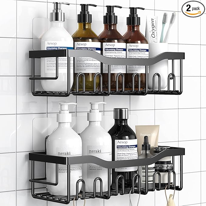 Shower Caddy 2 Pack,Adhesive Shower Organizer for Bathroom Storage&Home Decor&Kitchen organizers and storage,No Drilling,Large Capacity,Rustproof Stainless Steel Bathroom Organizer,Bathroom Decor Sets