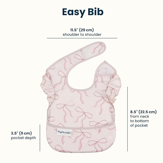 Tiny Twinkle Mess-Proof Baby Bibs for Eating | Waterproof, Wipeable Toddler Bibs with Catch-All Pocket | Feeding Bibs for Girls & Boys(3 Pack,Flutter Set)