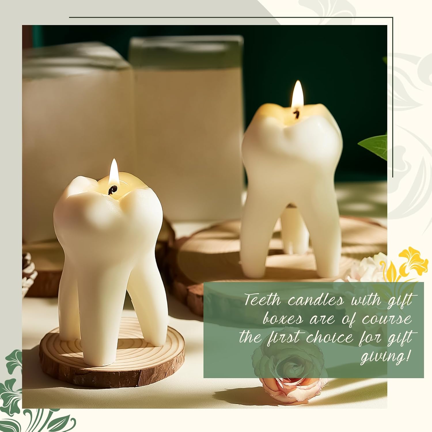 2 Pcs Tooth Scented Candle Cute Dentist Graduation Gift Decorative Aromatherapy Candles for Dental Hygienist Assistant Gifts Clinic Desk Office Decor, Natural Soy Wax, 2. 75 x 3. 93 Inch