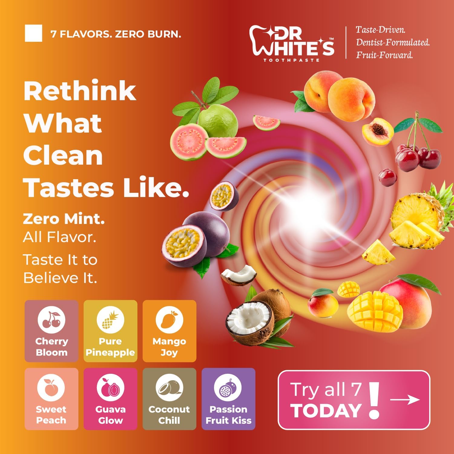 Dr. White’s Fluoride-Free nHA Toothpaste; Dentist-Formulated, Nano Hydroxyapatite + Xylitol, Sensitivity Relief Complex™, Mint-Free, Enamel Safe, Swallow-Safe (3.5 Oz, Guava Glow)