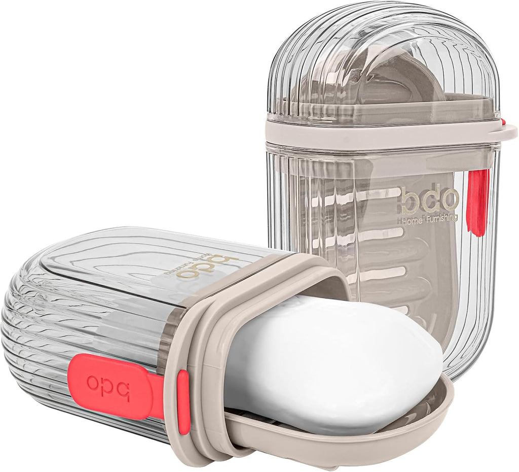 2 Pack Travel Soap Case, Leak Proof Bar Soap Holder with Drainer Tray, Portable Soap Dish Container for Shower, Gym, Camping & Travel (Clear)