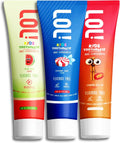 LOL Kids Toothpaste 3-Flavors Pack | Nano Hydroxyapatite Toothpaste, Probiotics, Vitamins A, C, E | Safe if Swallowed, No SLS | 1 Peppermint, 1 Cinnamon, & 1 Melon Flavor