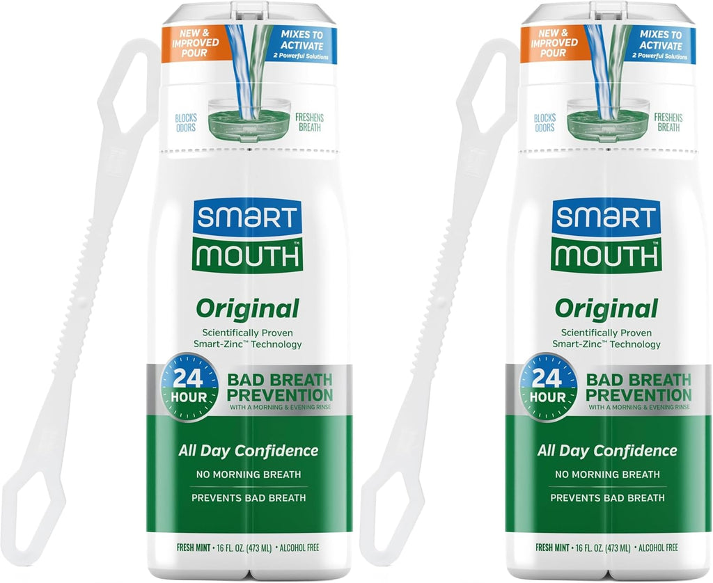 SmartMouth Original Activated Mouthwash & Tongue Cleaner, Bad Breath Support, Mint (Pack of 2)