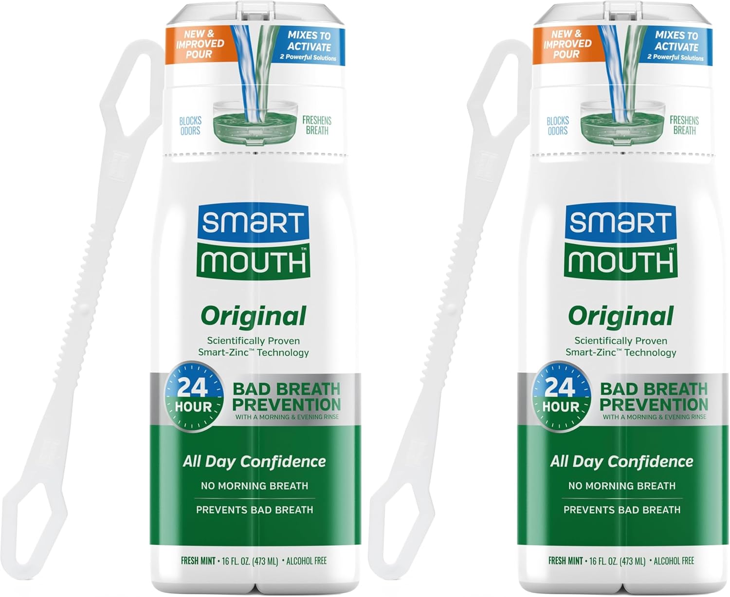 SmartMouth Original Activated Mouthwash & Tongue Cleaner, Bad Breath Support, Mint (Pack of 2)