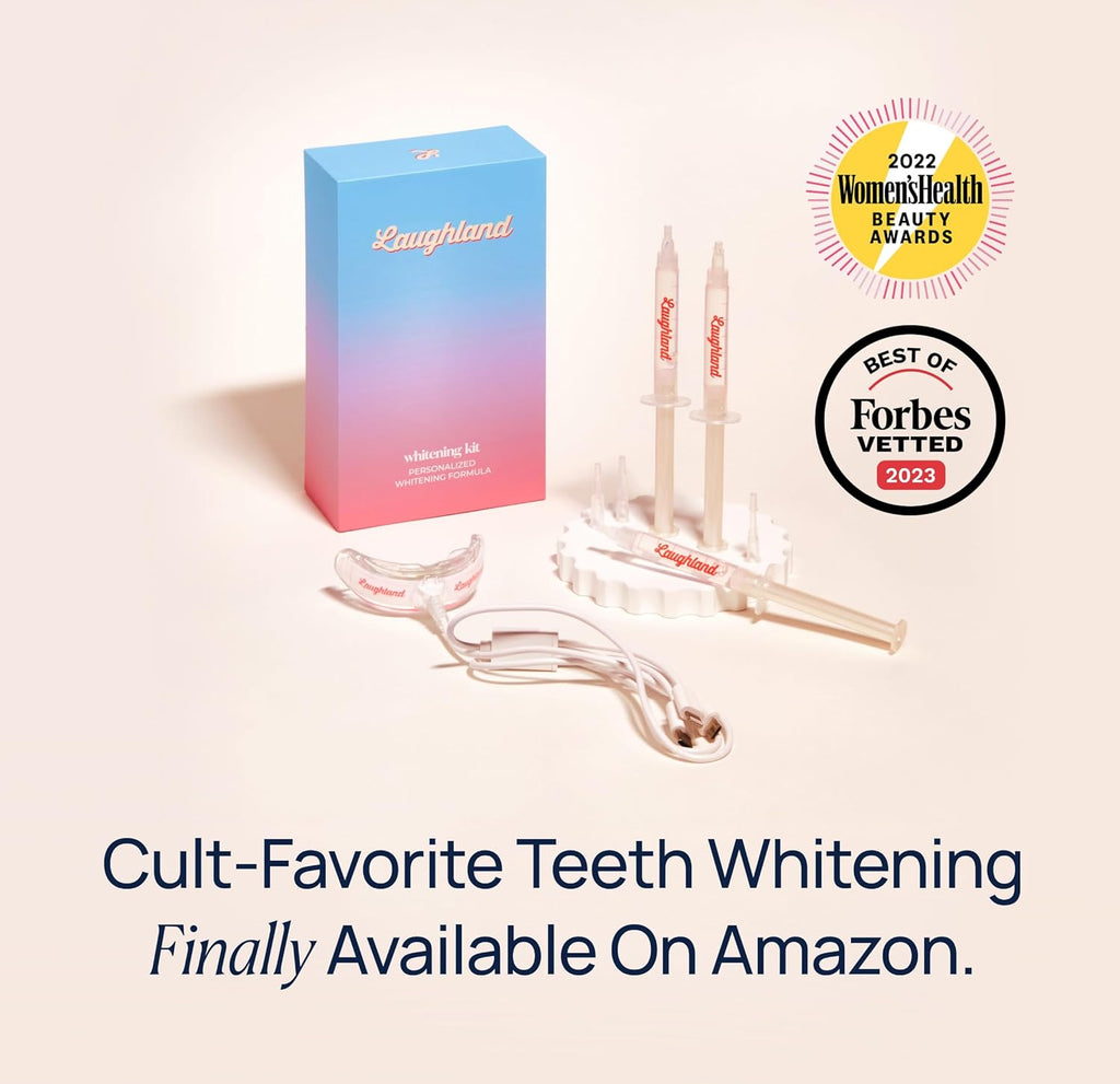 Laughland Super Strength Teeth Whitening Kit, Phone-Powered LED Mouthpiece & 3 Whitening Gel Syringes, 11% Hydrogen Peroxide, Glycerin, Aloe Vera & Mint, at Home Dental Care, 6+ Treatments