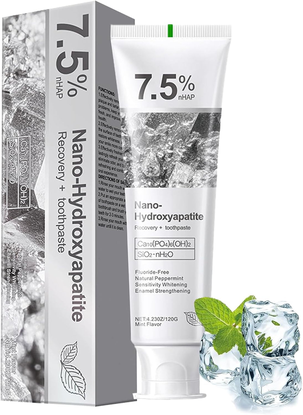 Hydroxyapatite Toothpaste, Deep Cleaning Toothpaste, Advanced Enamel Protection, Fluoride-Free Formula with Gentle Mint, Fresh Breath, Reduce Tooth Sensitivity (120g)