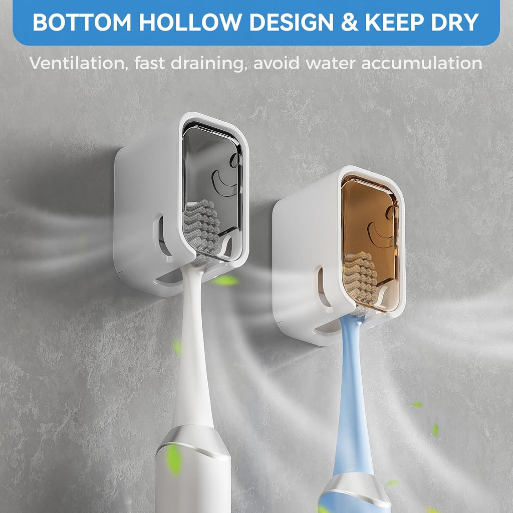 Toothbrush Holders for Bathroom【Innovation Single Slot Design】 2PCS Toothbrush Holder Wall Mounted with Cover for Shower, Single Toothbrush Dispenser Storage Organizer for Family & Travel