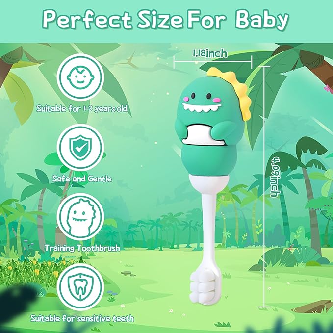 Toddler Toothbrush with Tongue Cleaner, Extra Soft Bristles for Kids 1-6，BPA-Free Baby, Ergonomic Grip & Non-Slip Handle， Kid Toothbrush for Gentle Care & Safe Brushing (Green, 1 Count)