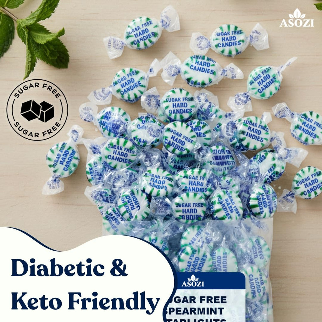 Sugar Free Spearmint Starlights - 1lb Bulk, Sugarless Mints Candy, Guilt-free Hard Candy - Ideal for Diabetics, Low-Sugar Diets, Freshen Breath, Guilt-Free Treats by ASOZI