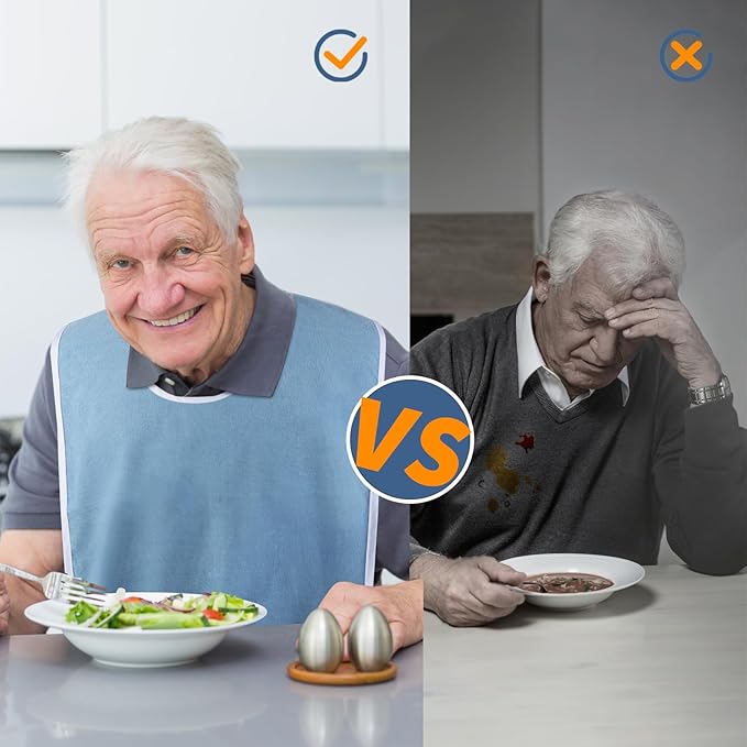 3 Pack Premium Unisex Adult Bibs for Elderly Women Men, Waterproof Bib for Eating, Adjustable and Washable (Blue)