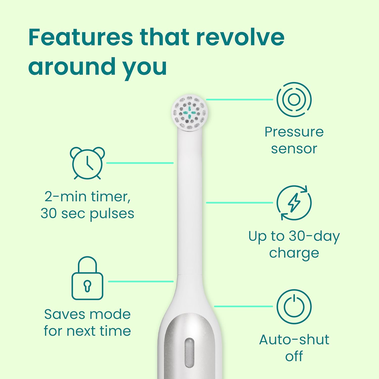 Quip 360 Oscillating Rechargeable Electric Toothbrush with Extra Brush Head - Soft Bristles, Pressure Sensor, 3 Intensities, 30-Day Battery Life, 2-Min Timer, Travel Case, Mirror Mount - Silver Cloud